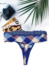 Printed Check Blue Color Thong Panty