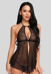 Elegant Lace Black Babydoll Nightwear